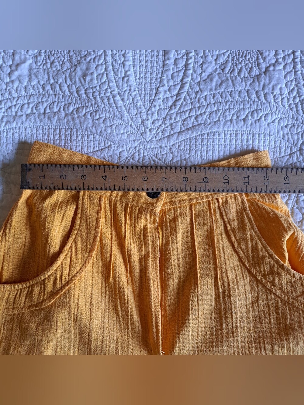High-Waist Mustard Yellow Wide-Leg Women’s Shorts - Picture 3 of 6